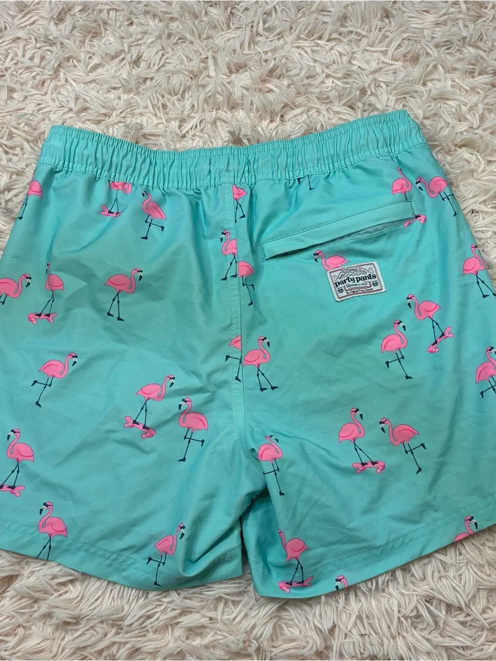 Party Pants Women's Turquoise Flamingo Print Drawstring Shorts